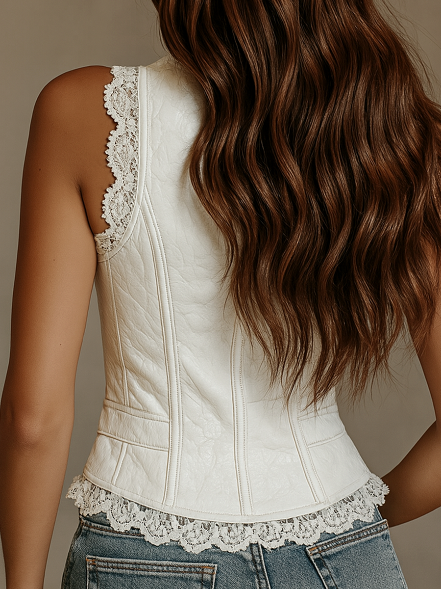 Vintage Faux Leather Lace Vest