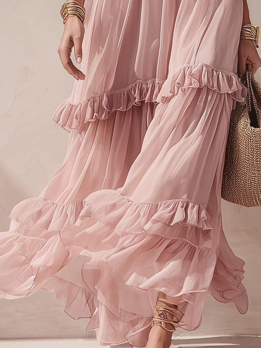 Romantic Blush Tiered Ruffle Maxi Dress