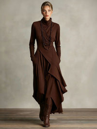 Purple High-Neck Draped Asymmetrical Maxi Dress
