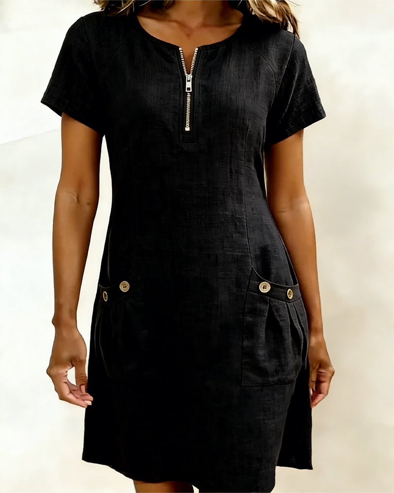 Cotton Linen Zip Pocket Dress