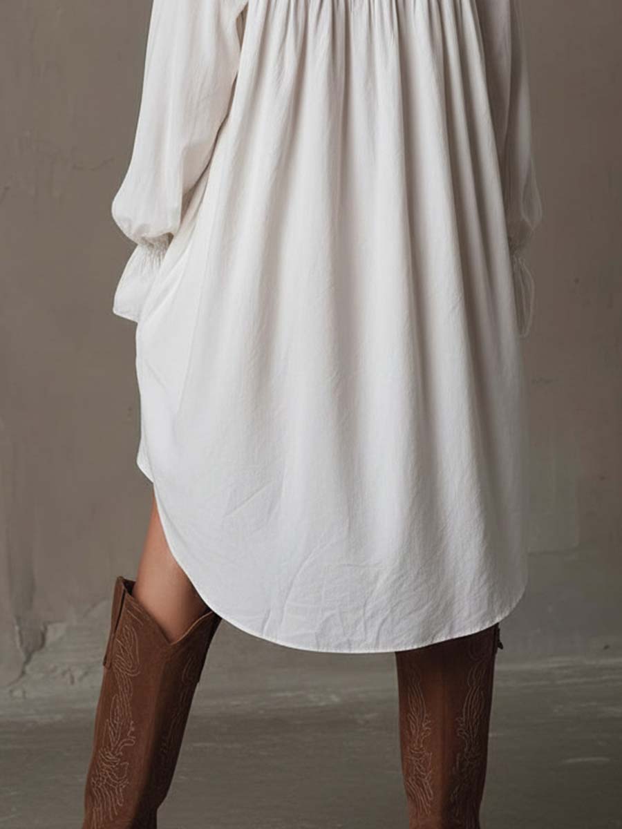 Retro Lace Irregular Hem Long Sleeve Mini Dress