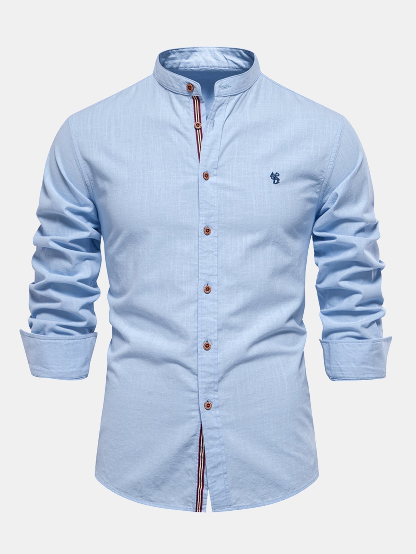 High-neck linen effect long-sleeve shirt