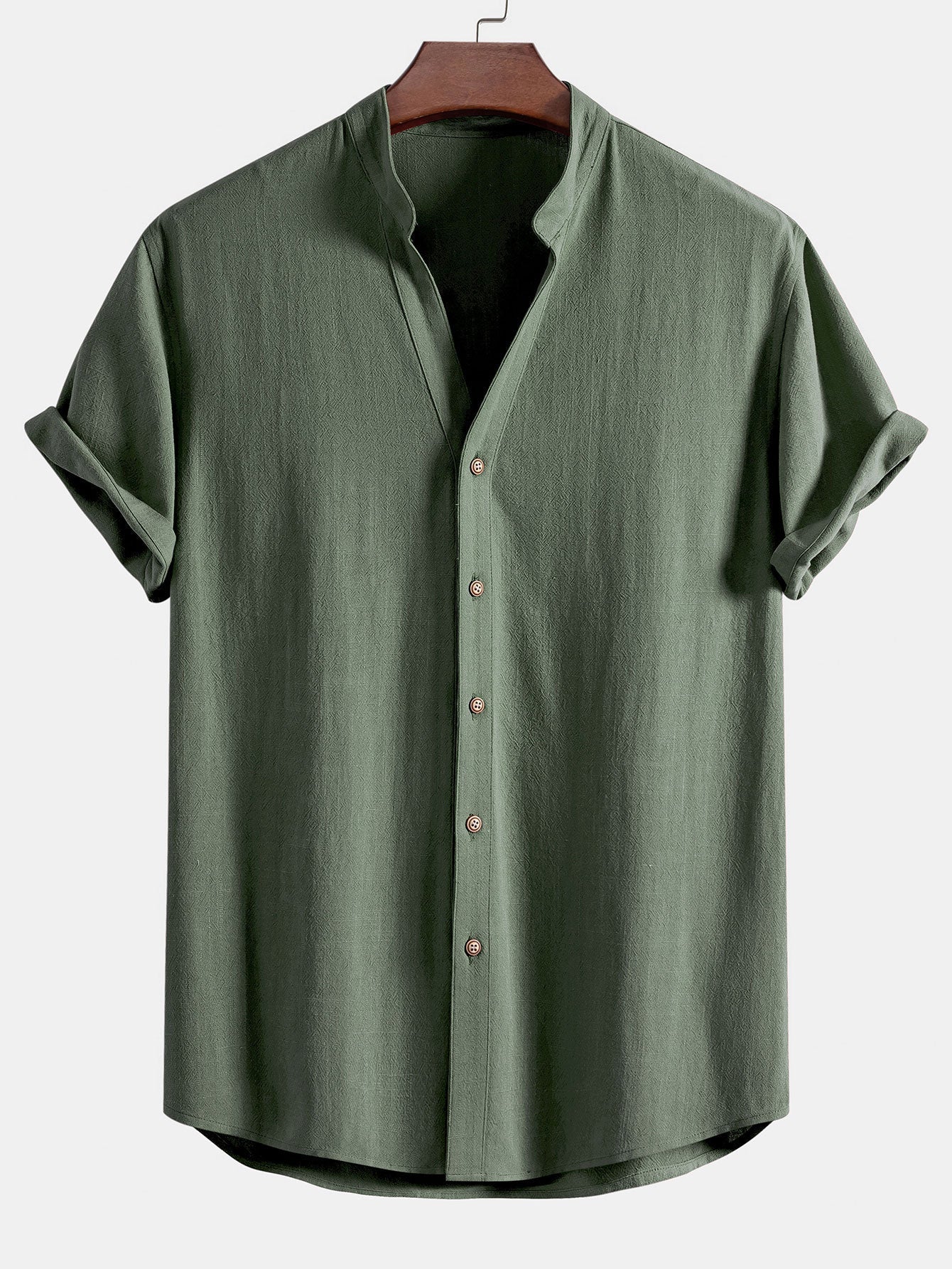 Linen and Rayon V-Neck Short Sleeve Shirt