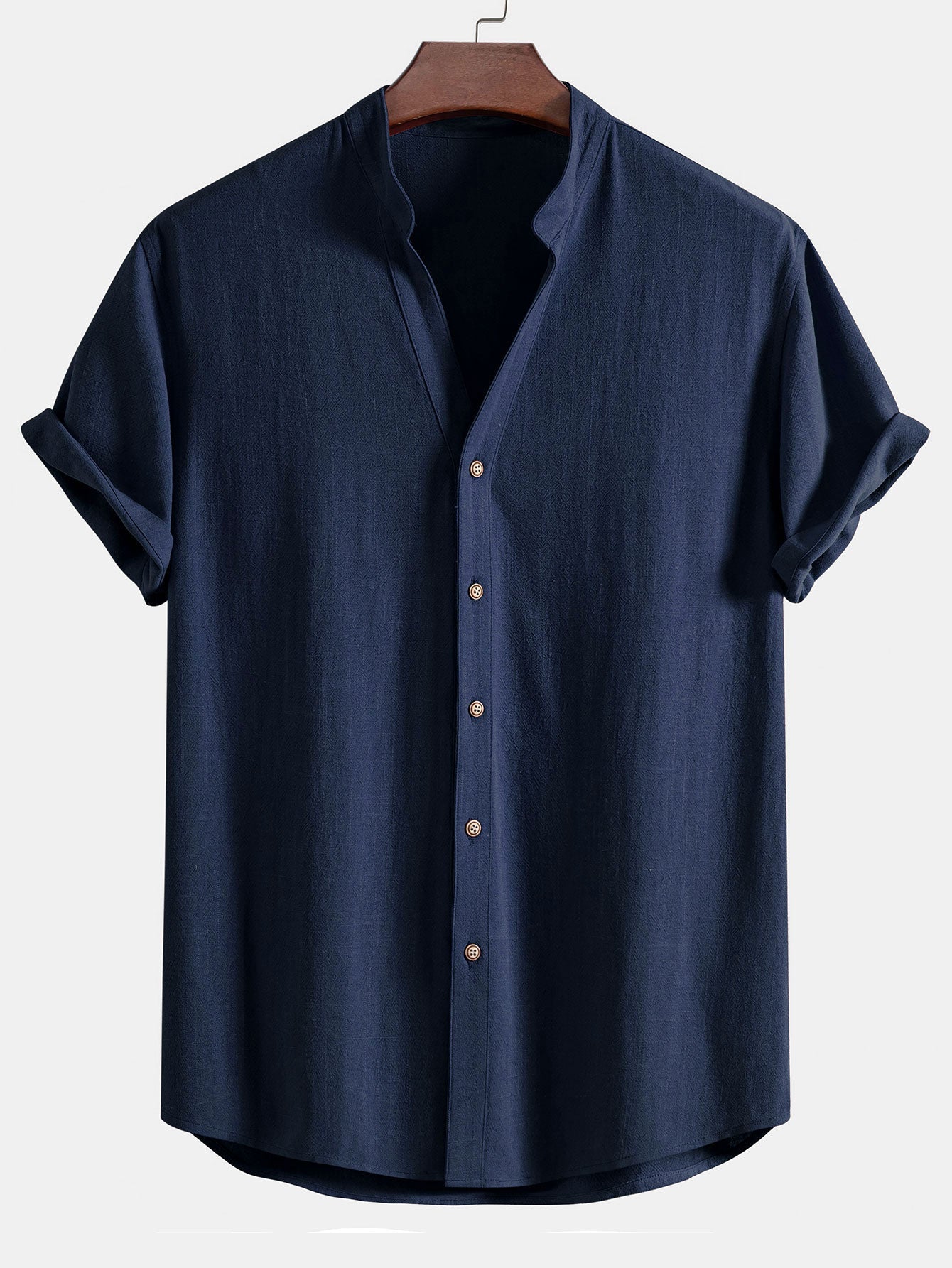 Linen and Rayon V-Neck Short Sleeve Shirt