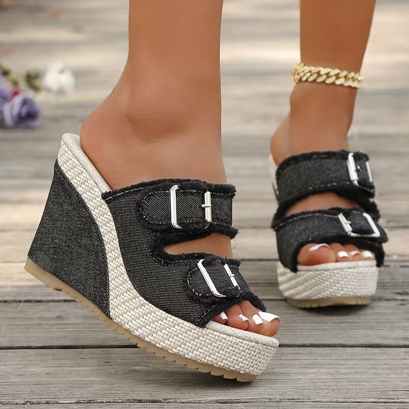Ada | Denim Wedge Sandals