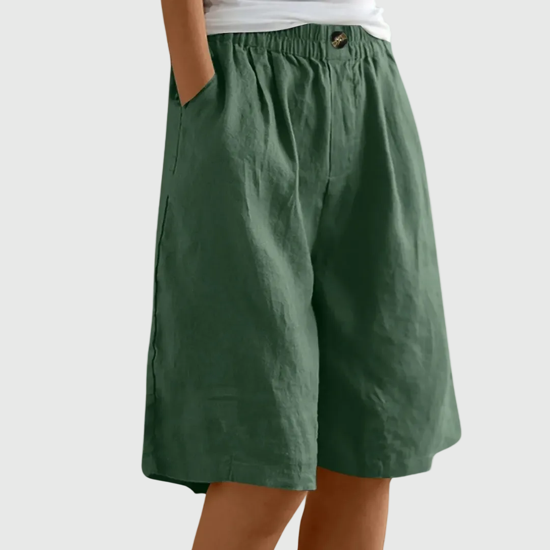 Marie Wide-Leg Elastic Waist Shorts – Green