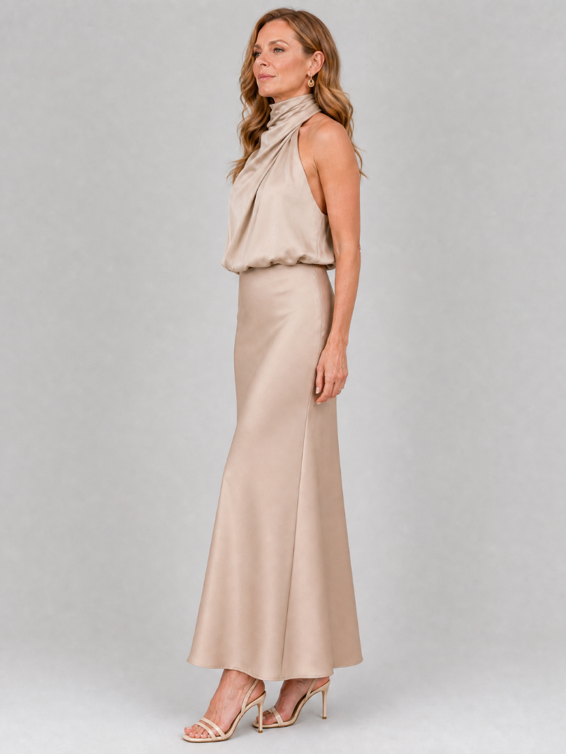 Nopal™ Sleeveless Draped Neck Midi Dress