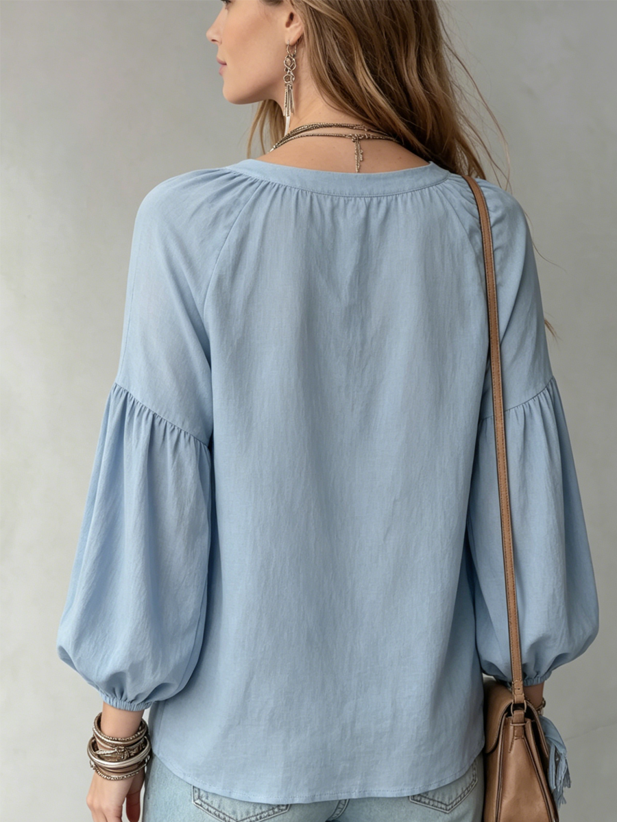 Airy Mist-Blue Bohemian Blouse