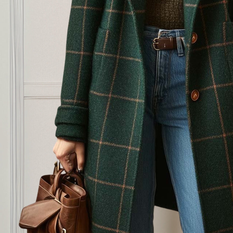 Lana™ | Long Tweed Plaid Coat