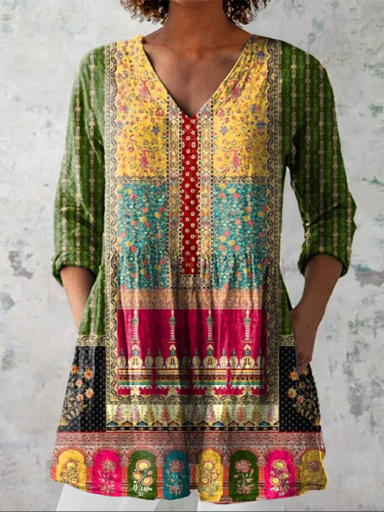 Xander | Ethnic Floral V-Neck Shirt