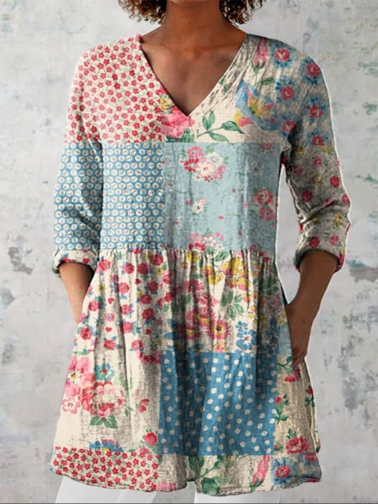 Kenmore | Floral Patchwork V-Neck Shirt