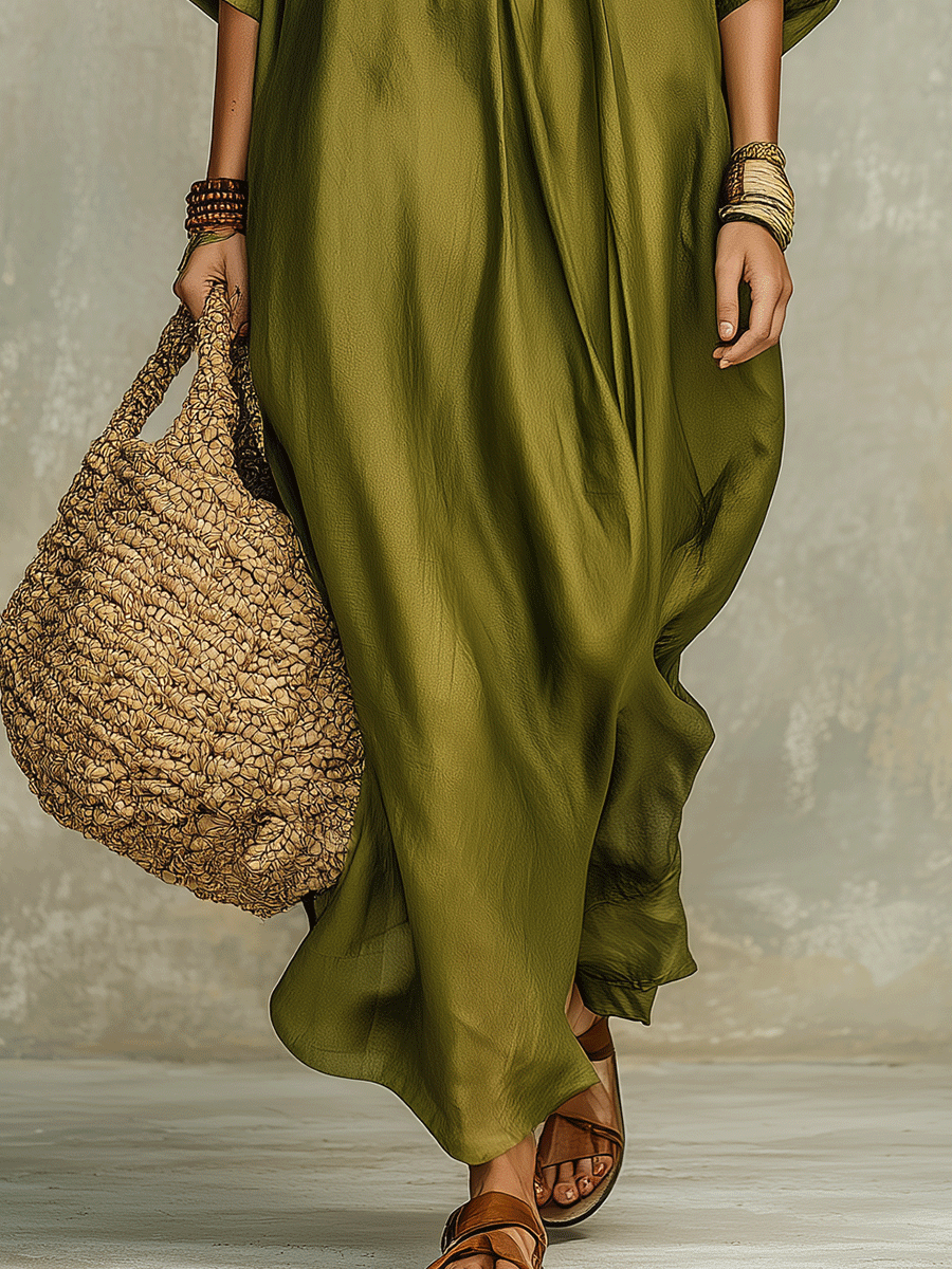 Olive Green Relaxed Bohemian Maxi Dress