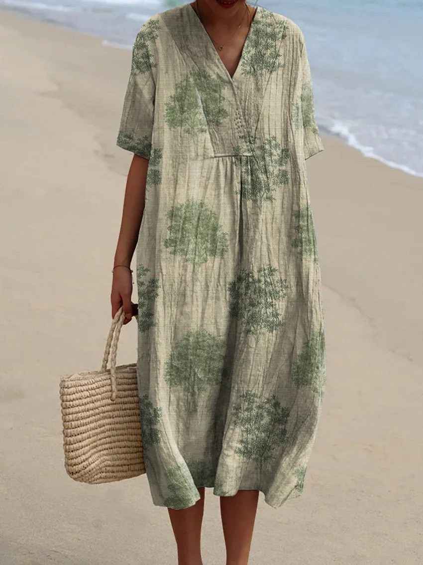 Women's Vintage Floral Art Print Flowy Casual Dress