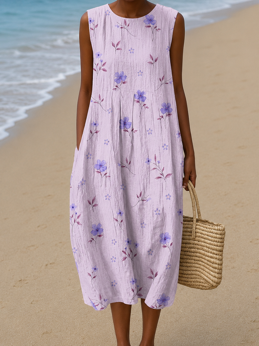 Faith - Women's Sleeveless Printed Beach Midi Dress Loose