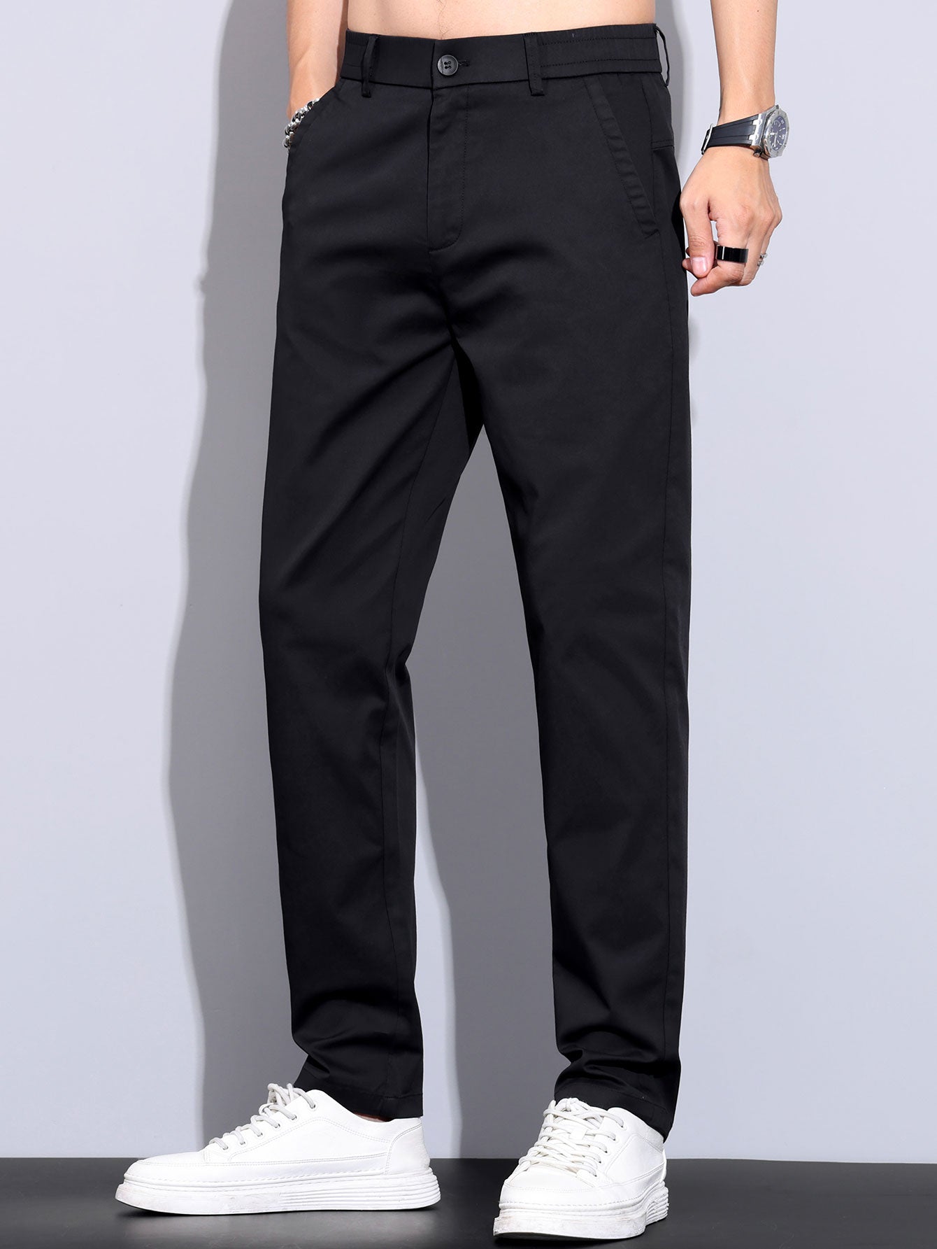 Twist Knit Polo & Elastic Waist Straight Leg Trousers