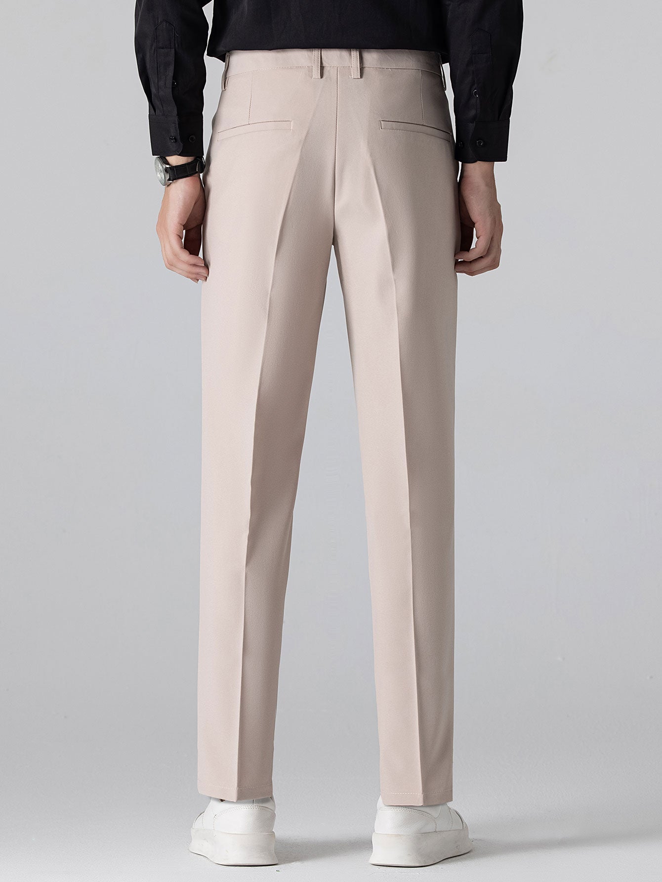 Contrast Trim Ribbed Johnny Collar Knit Polo & Slim Fit Tapered Trousers