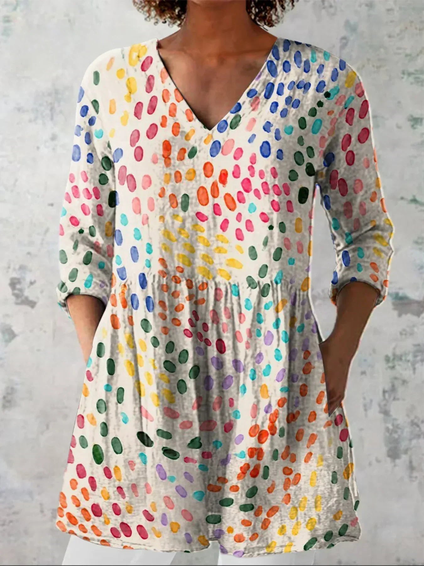 Ochil | Watercolor Polka Dot V-Neck Shirt