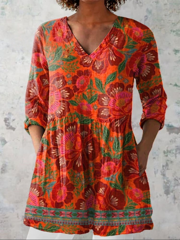 Inverkeithing | Ethnic Summer Floral V-Neck Shirt