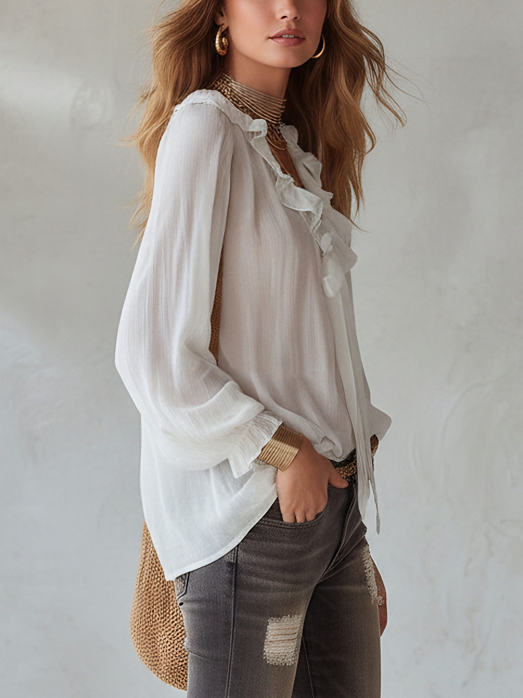 Ethereal Ruffled Chiffon Blouse