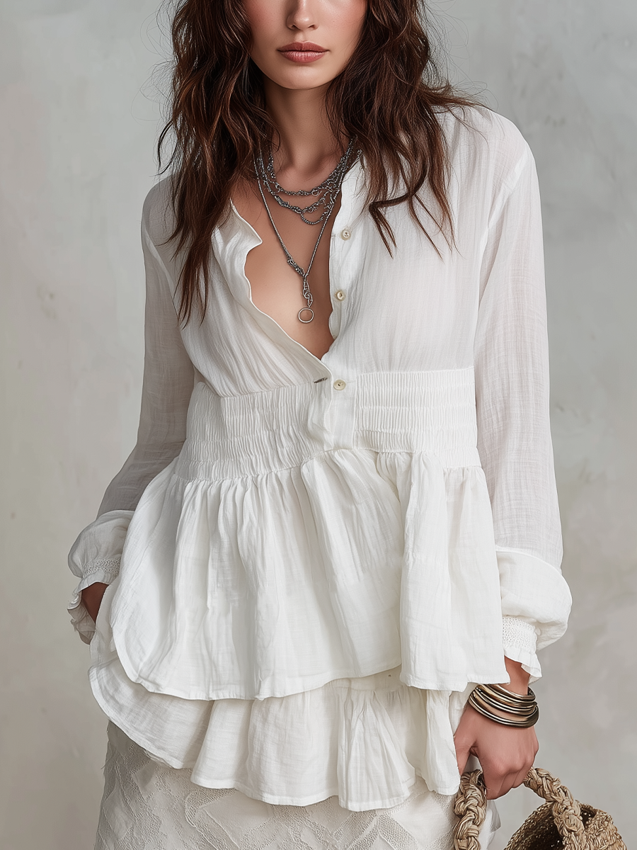 Soft Textured Smocked Waist Blouse