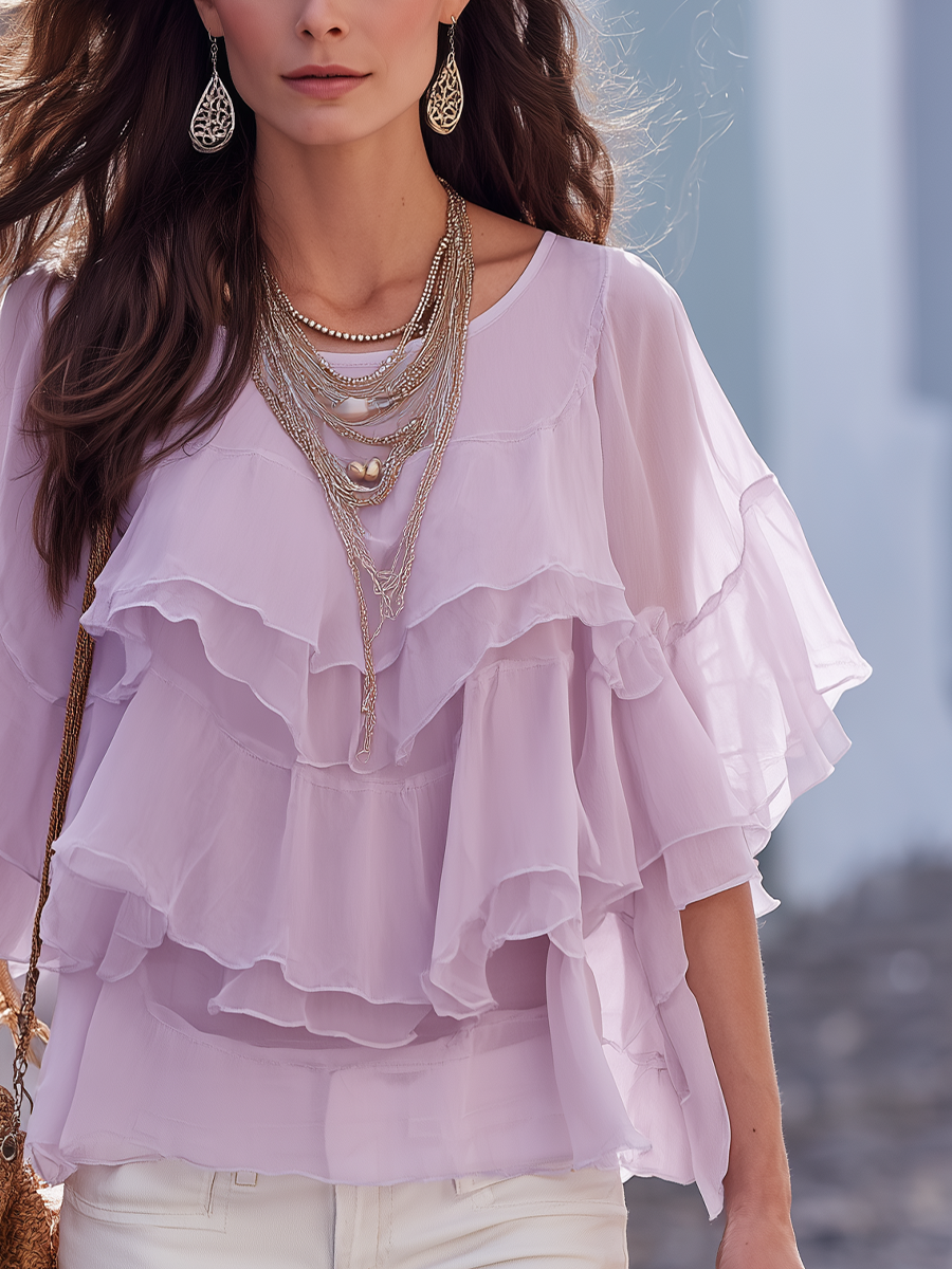 Romantic Light Purple Chiffon Ruffled Top