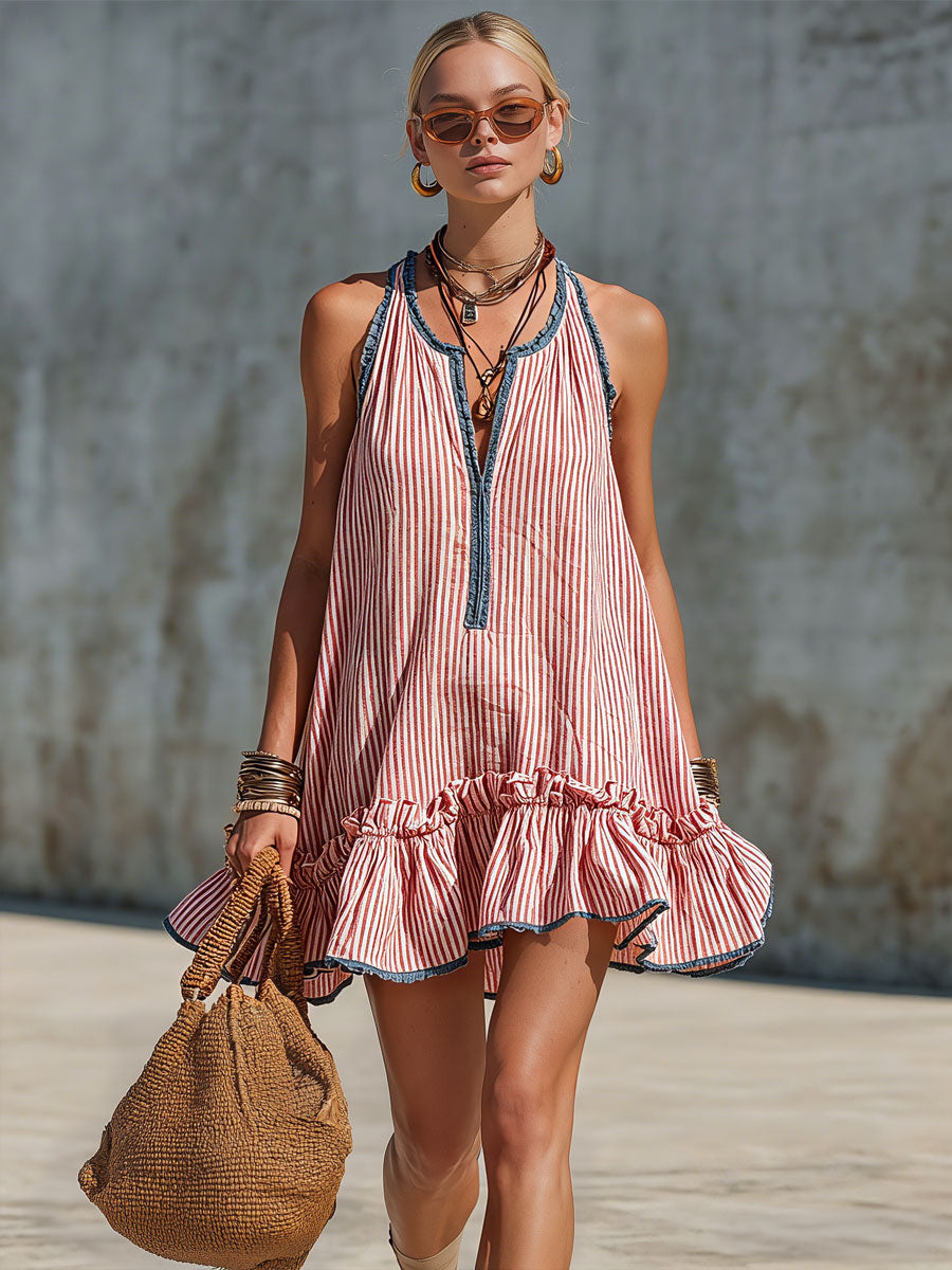 Fiammetta | Striped Sleeveless Ruffle Mini Dress
