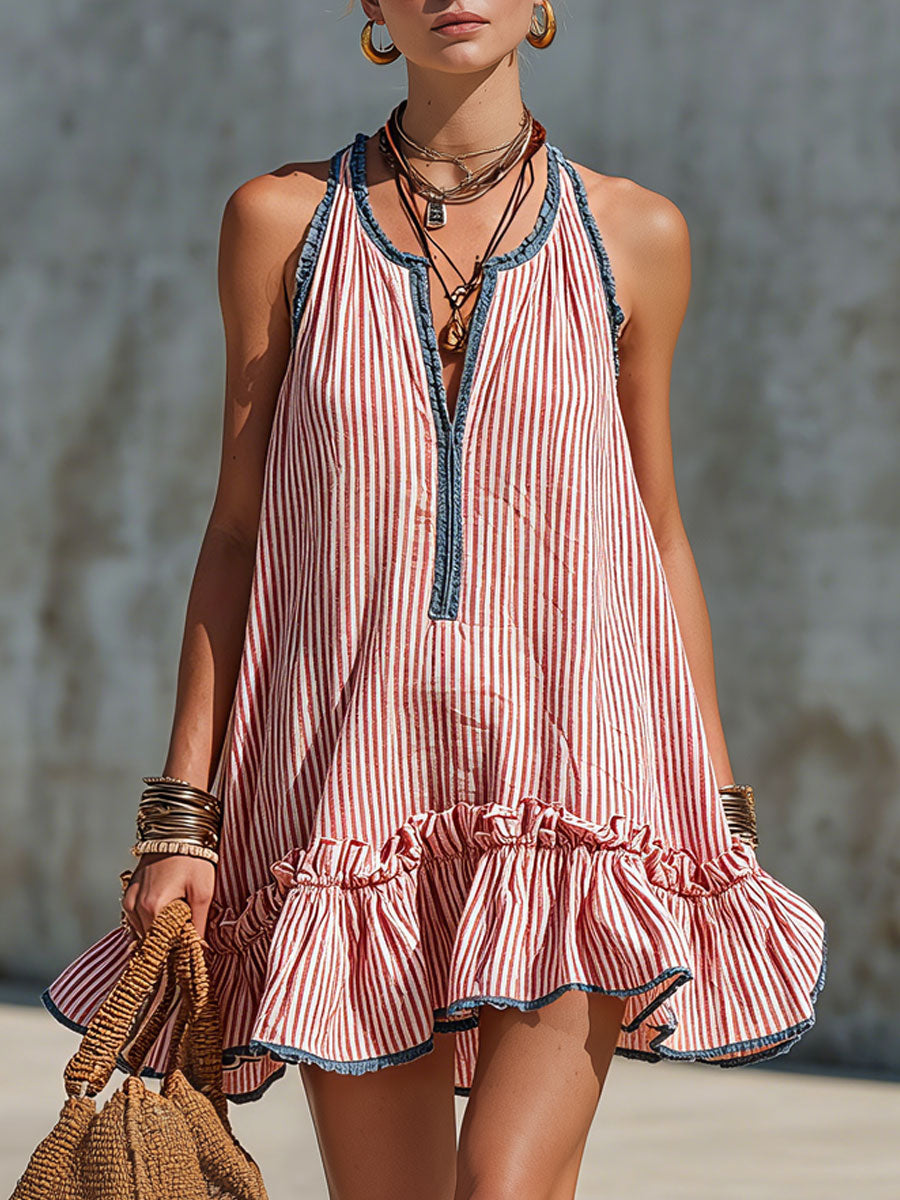 Fiammetta | Striped Sleeveless Ruffle Mini Dress