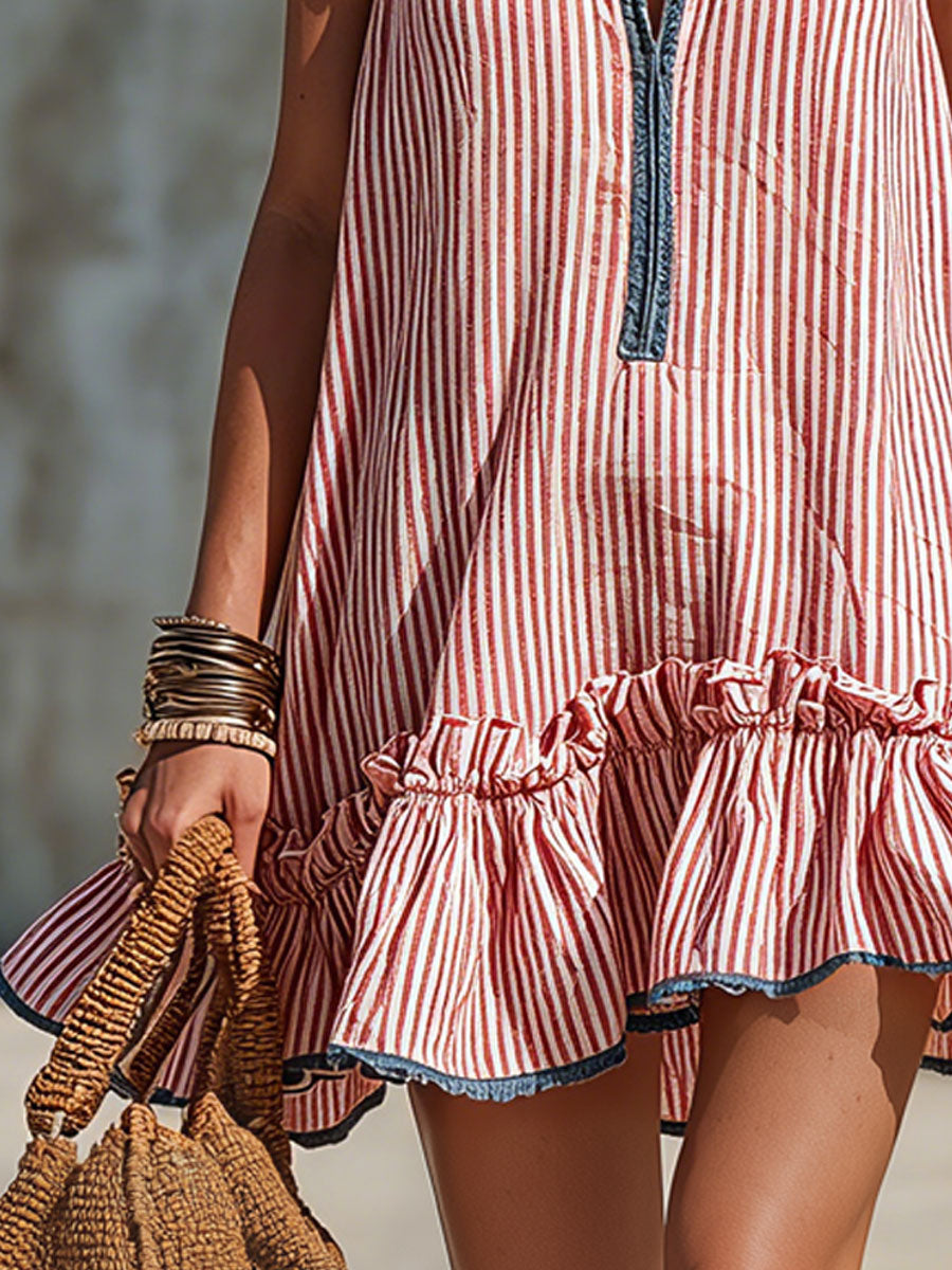 Fiammetta | Striped Sleeveless Ruffle Mini Dress
