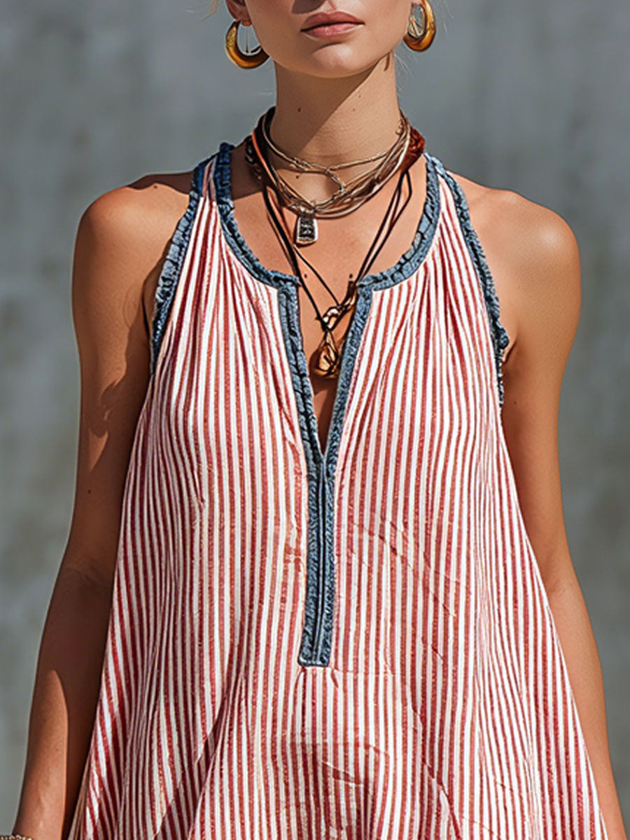 Fiammetta | Striped Sleeveless Ruffle Mini Dress
