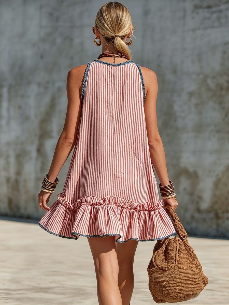 Fiammetta | Striped Sleeveless Ruffle Mini Dress
