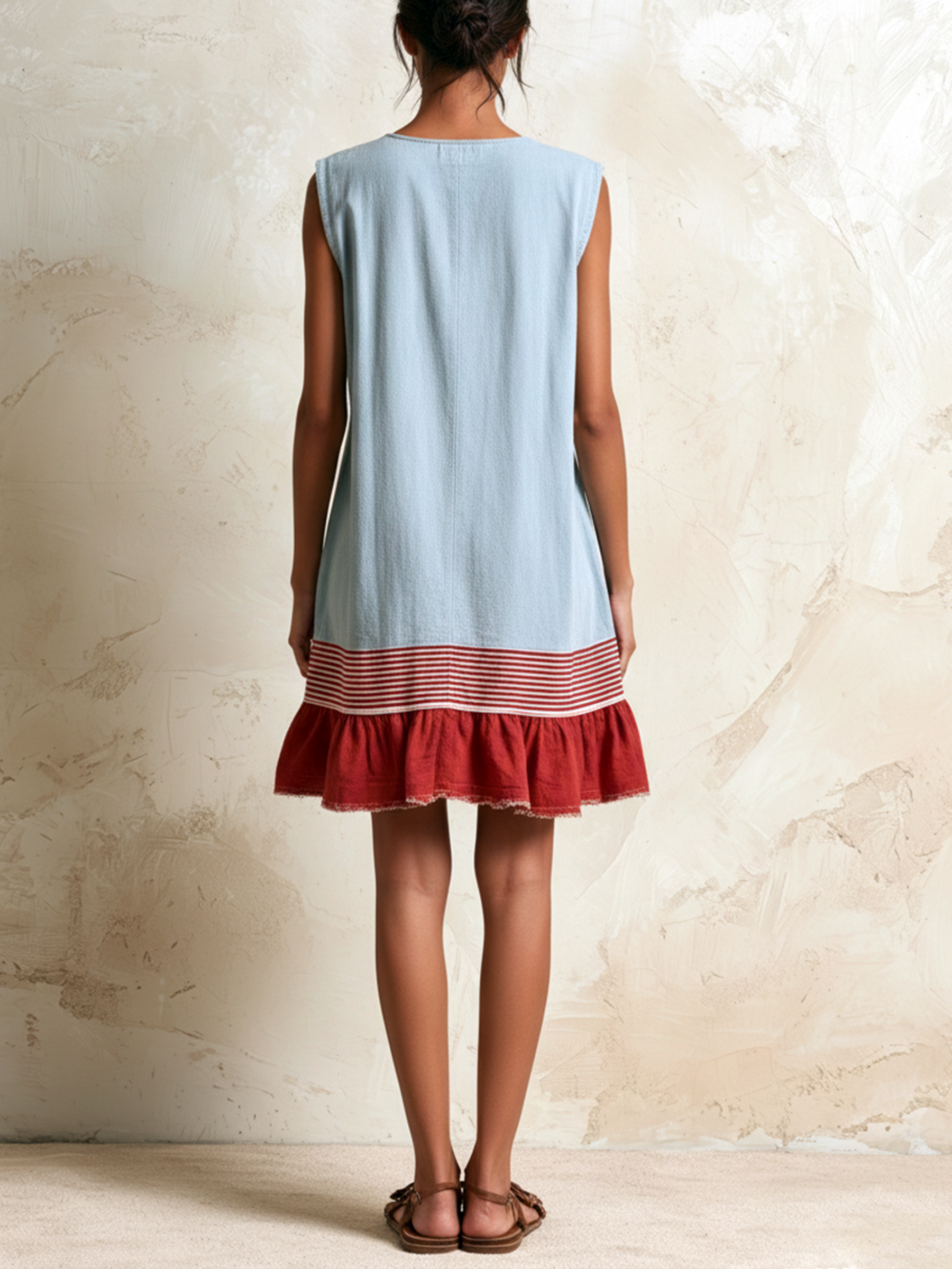 Amaya | Sleeveless Tunic Dress with Contrast Stripe Hem