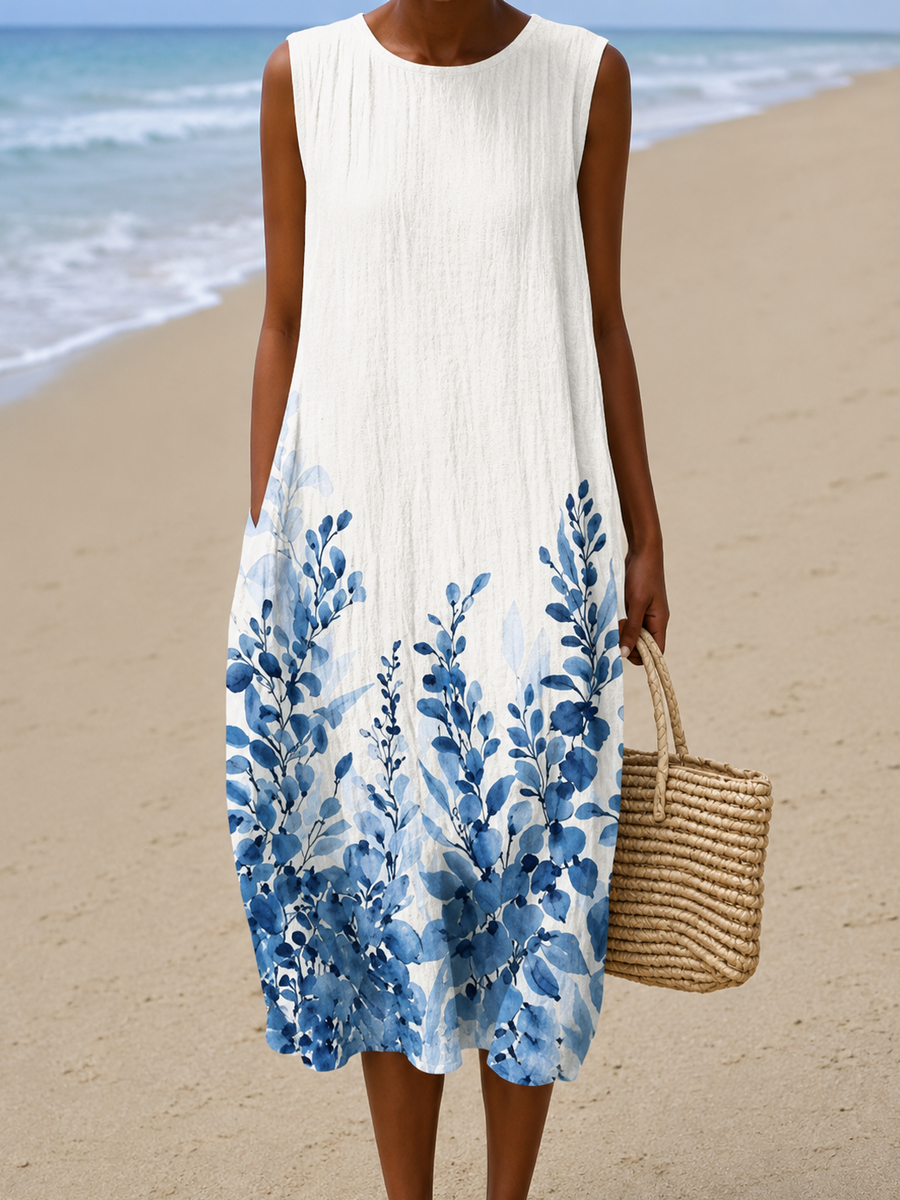 Lucy - Women's Sleeveless Printed Midi Casual Dress