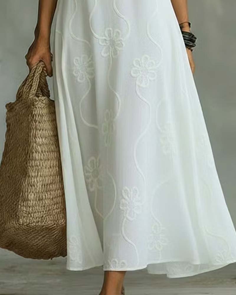 V-Neck A-Line Midi Dress
