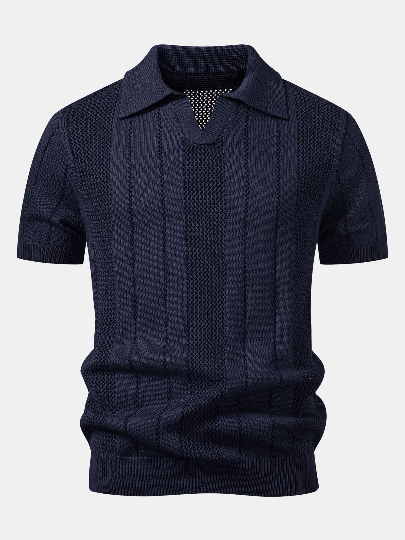 Johnny Collar Striped Open Knit Polo & Straight Leg Linen Pants