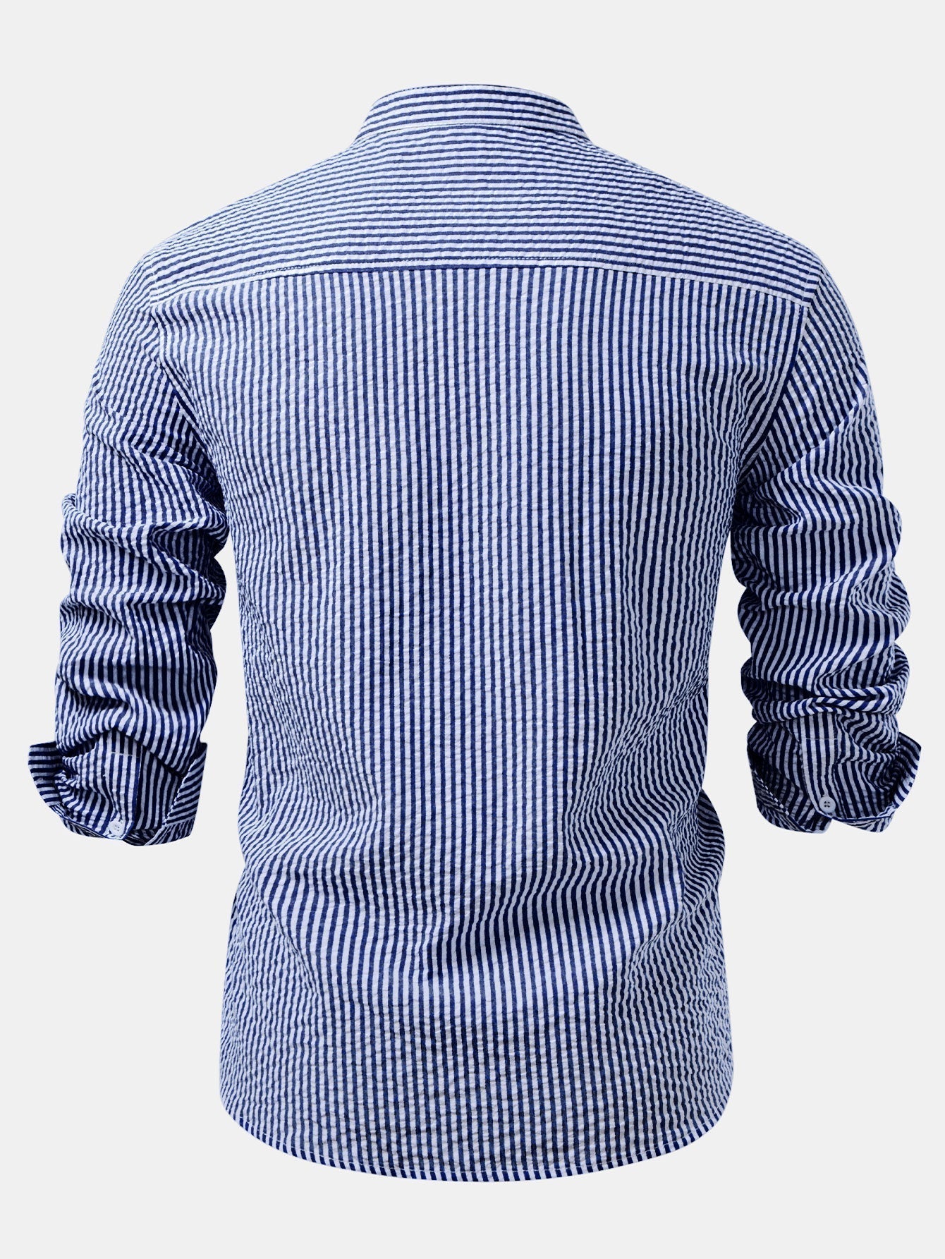 Striped Seersucker Shirt with High Collar