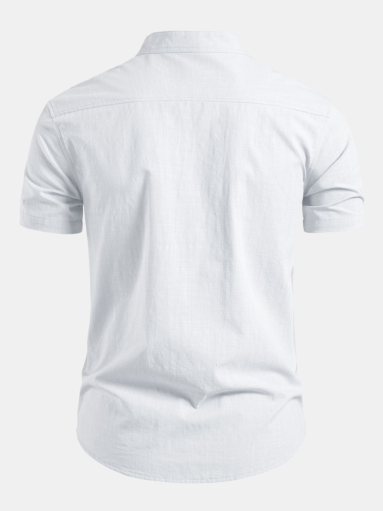 Short Sleeve Linen Look Stand Collar Shirt & Straight Leg Linen Pants
