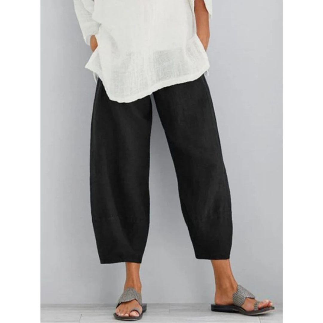 Elena Elegant Linen Pants - Black