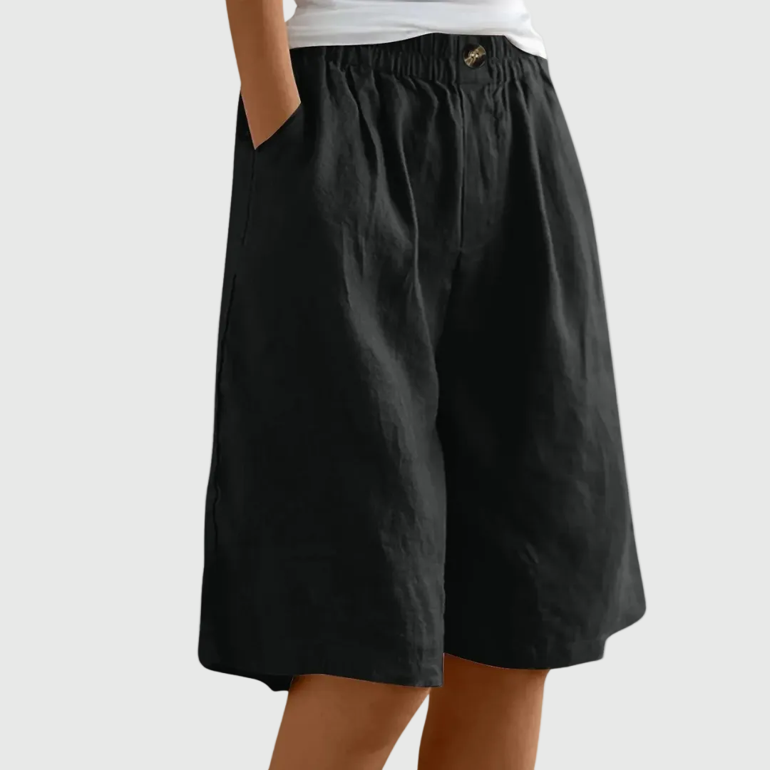 Marie Wide-Leg Elastic Waist Shorts – Black