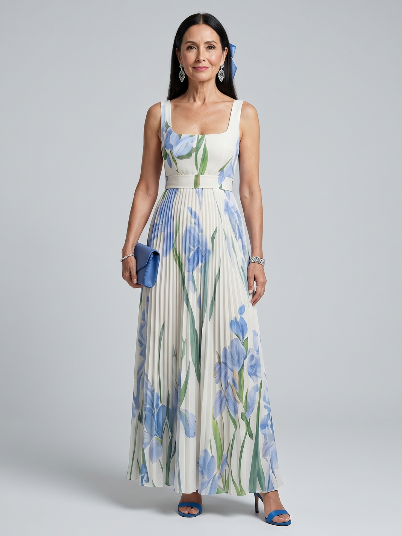 Ophelia™ Sleeveless Square Neck Floral Print Midi Dress