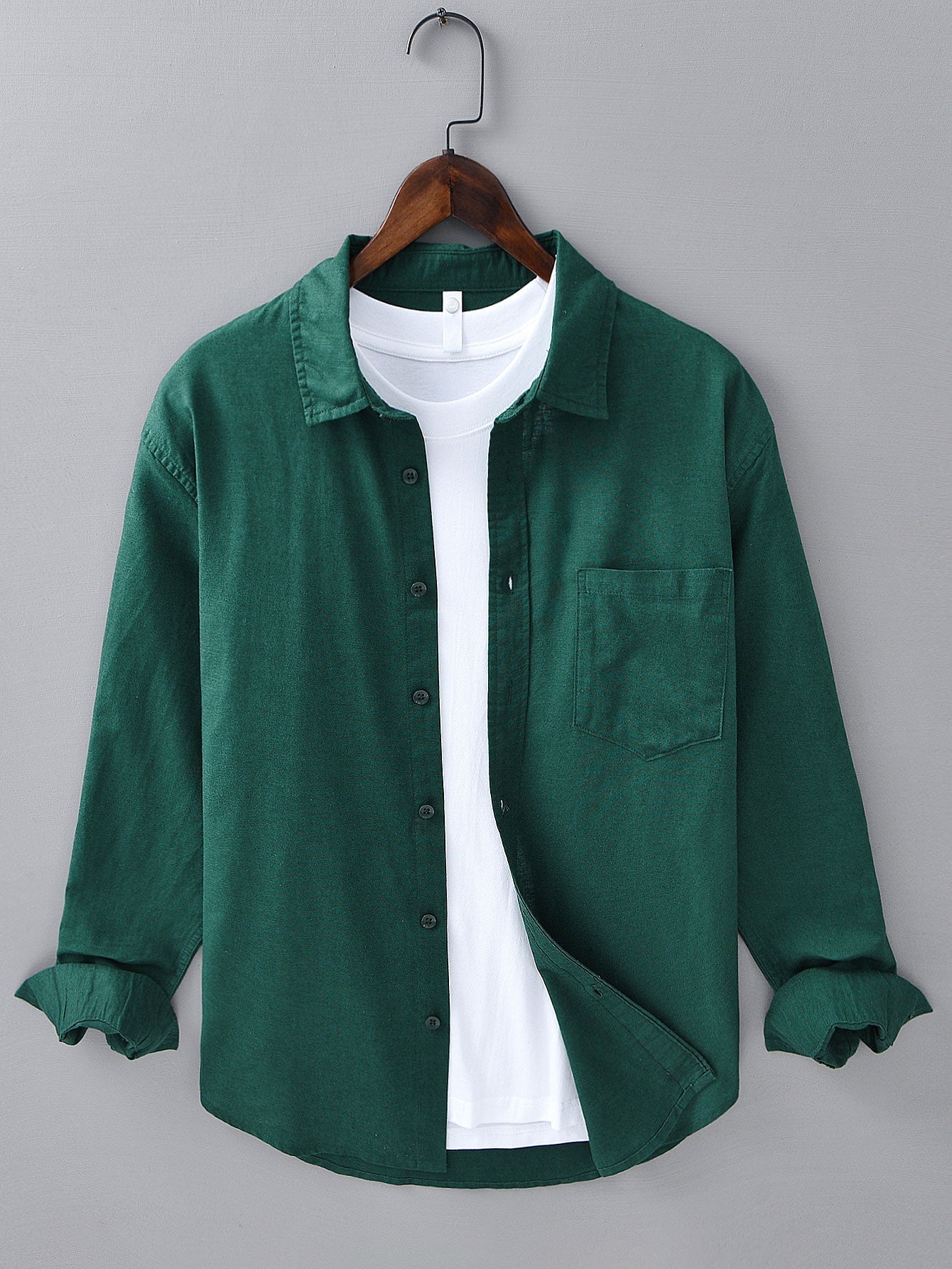 Long Sleeve Linen and Cotton Shirt with Pocket