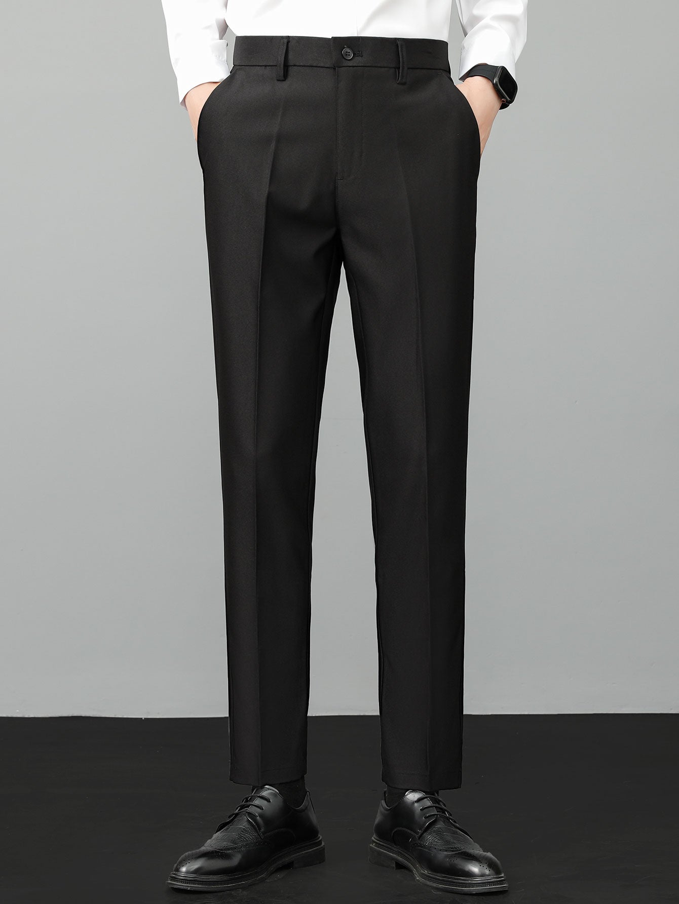 Contrast Waffle Zipper Knit Polo & Slim Fit Tapered Trousers