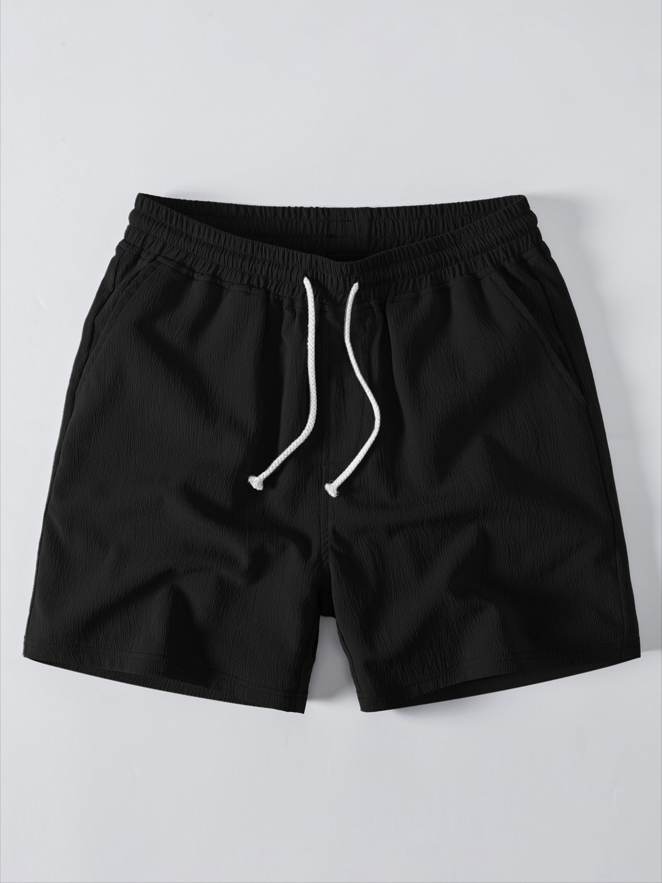 Stripe Open Knit Shirt & Crinkle Textured Drawstring 5" Shorts