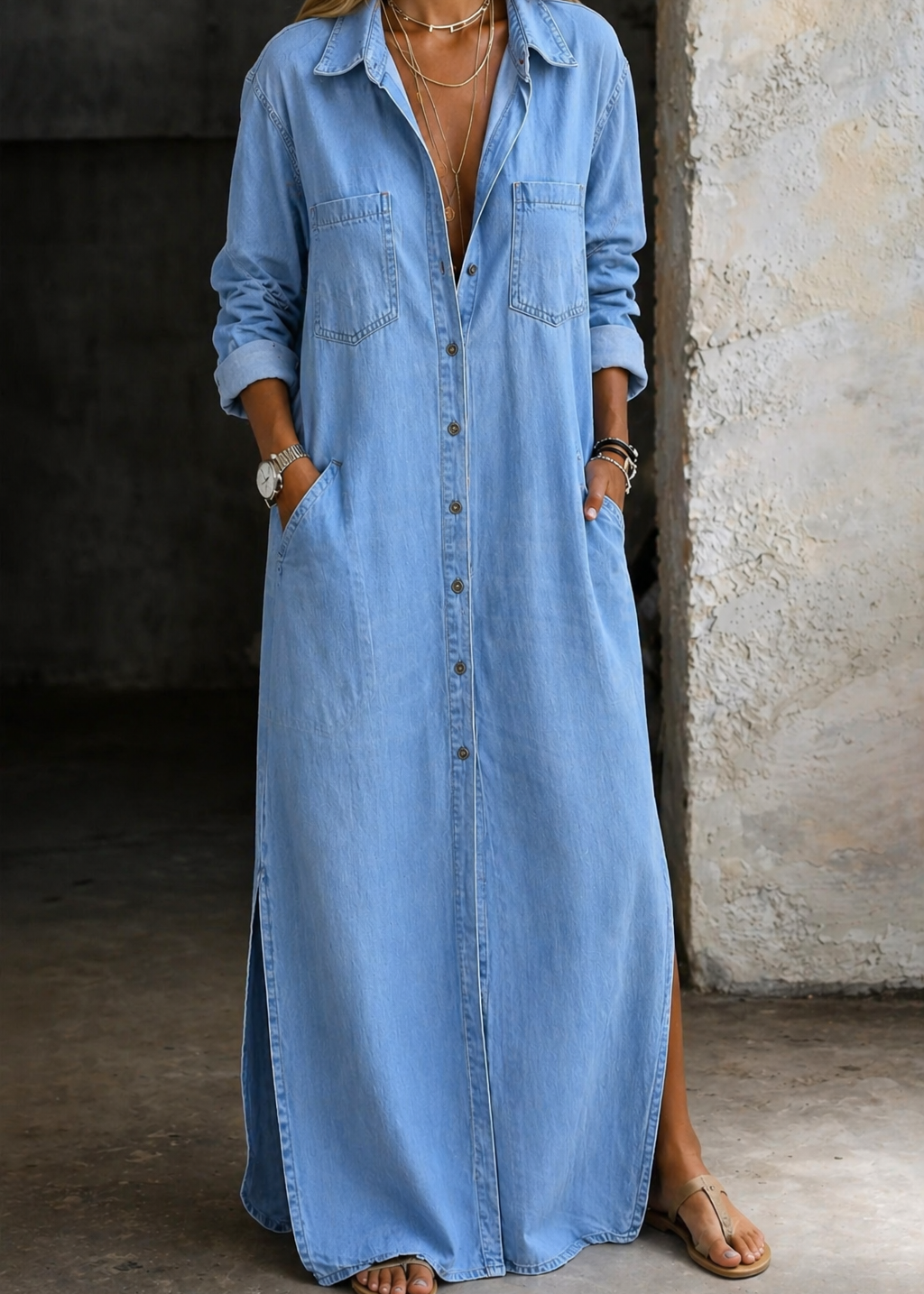 Mila™ | Denim Maxi Shirt Dress