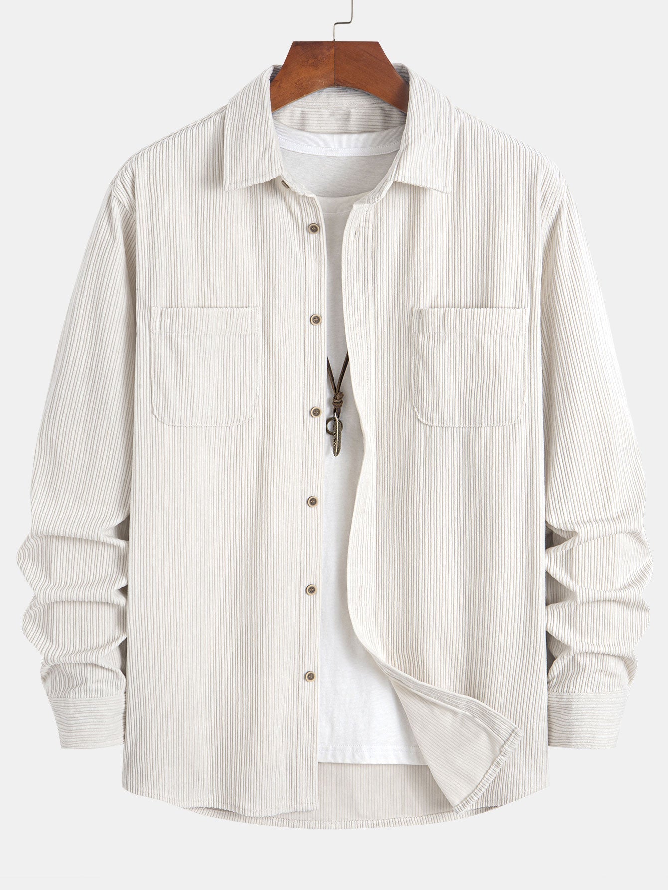 Long Sleeve Corduroy Shirt with Pocket and Buttons