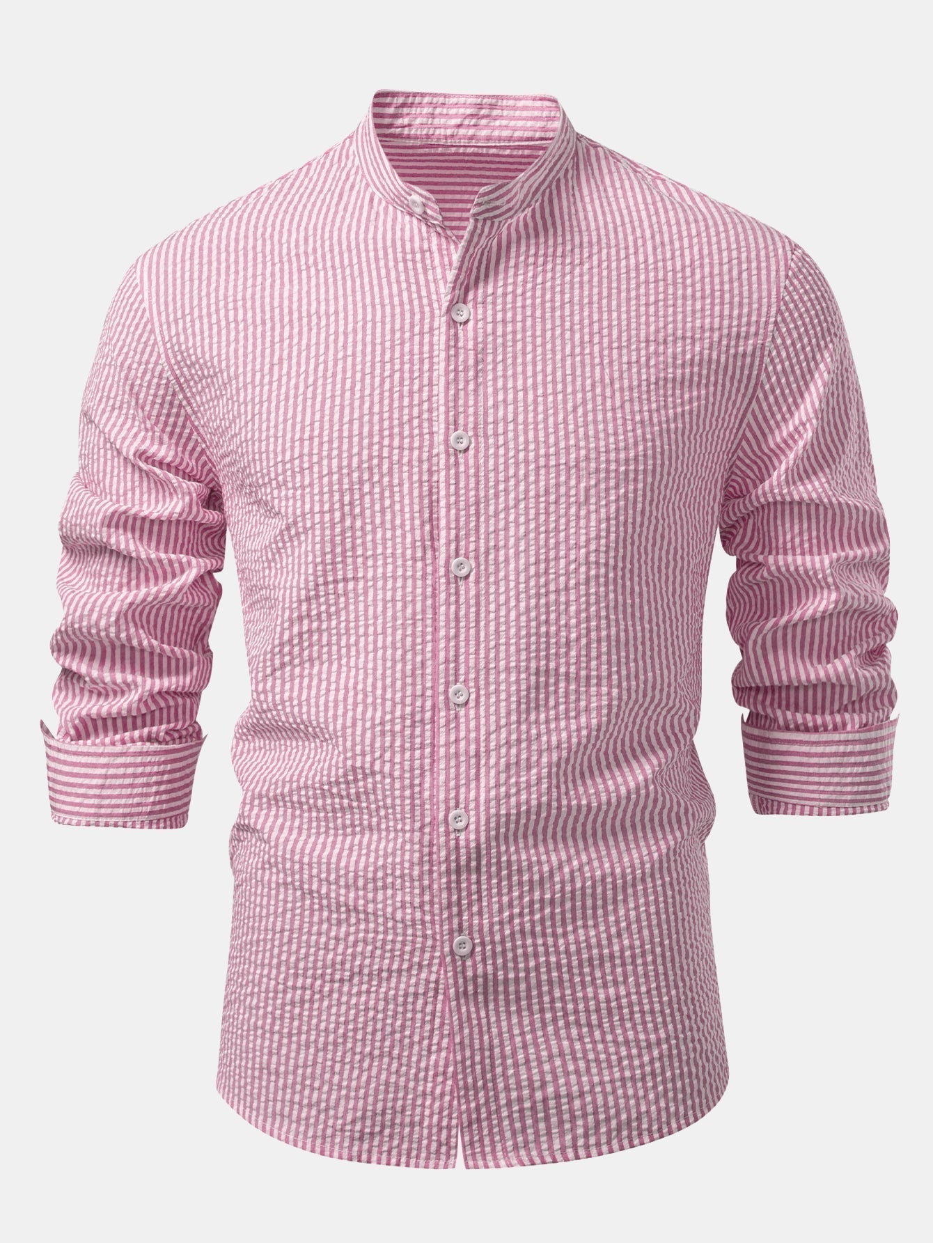 Striped Seersucker Shirt with High Collar