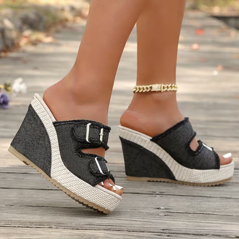 Ada | Denim Wedge Sandals