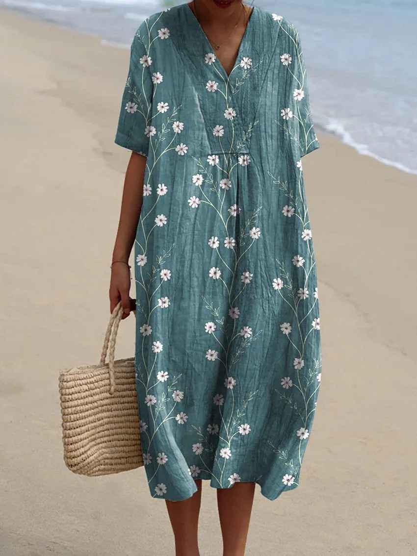 Women's Vintage Floral Art Print Flowy Casual Dress