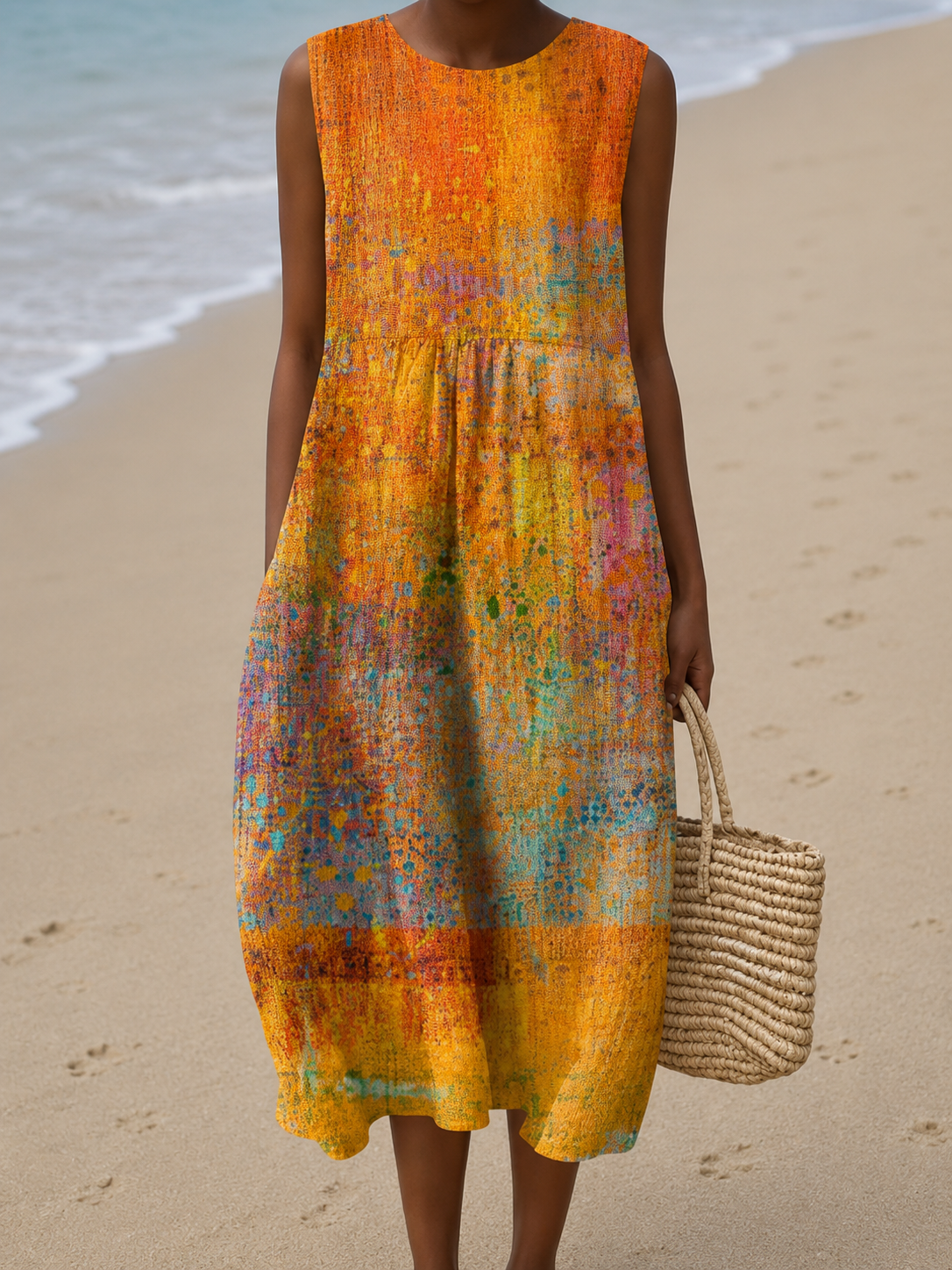 Leah - Women's Sleeveless Printed Midi Casual Dress
