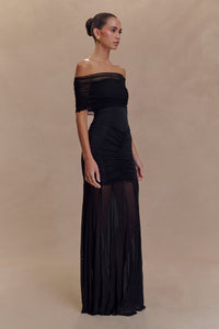Linzy Slinky And Mesh Off Shoulder Maxi Dress - Black