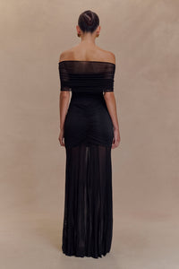 Linzy Slinky And Mesh Off Shoulder Maxi Dress - Black